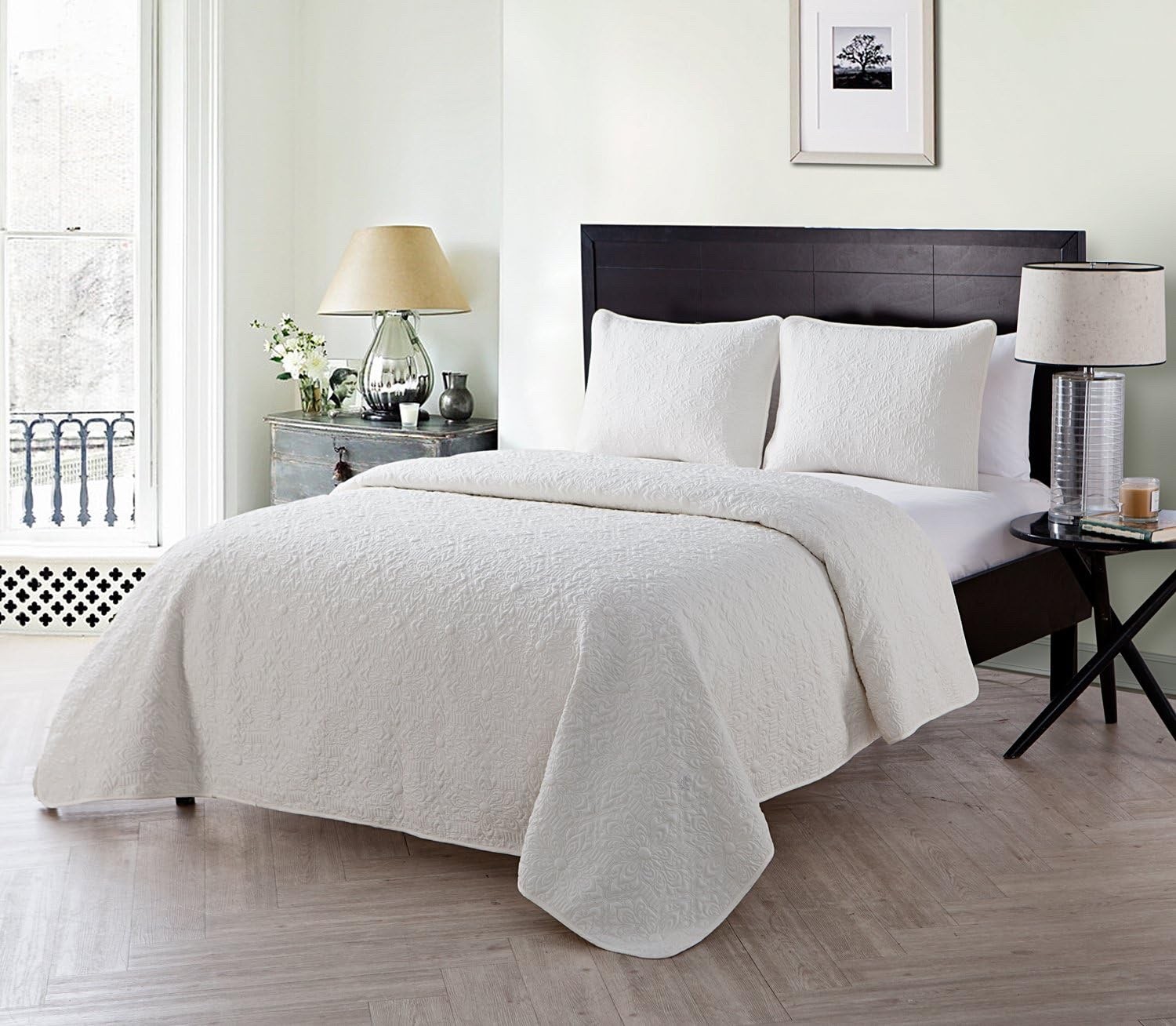 Quilt Set VCNY 3pc Full/Queen Caroline Embossed Cream