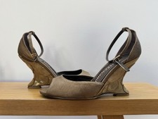 Classic Vintage NWOT Salvatore Ferragamo Gold Metallic Embellished Wedge Sandals