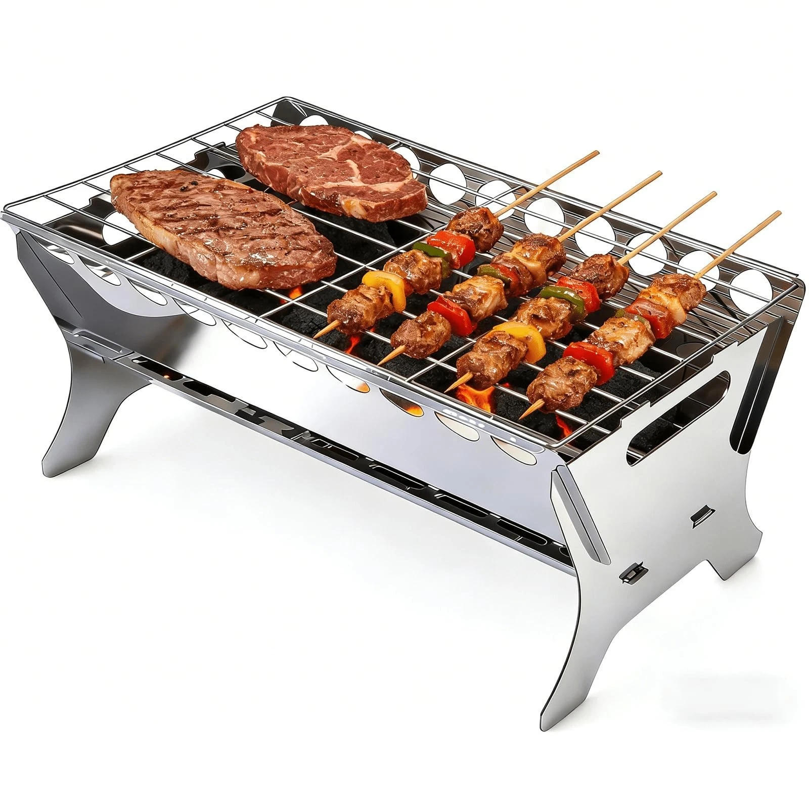 Portable Charcoal Grill, Stainless Steel BBQ Grill – 9x10x17 inch Folding