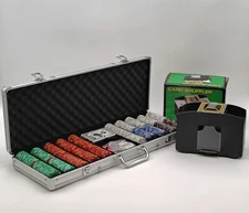 500 Chips Set with Aluminum Case and Automatic Card Shuffler | Poker Chips Dice