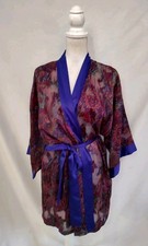 Vintage Victoria Secret Robe Gold Label Paisley Burnout Purple Satin Accent OS