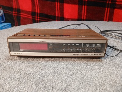 Vintage Magnavox AS128 Electronic Clock Radio Featuring Faux Wood Grain Finish