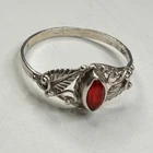 Vintage Sterling Silver Red Stone Ring Size 7 Ornate Leaf Scroll 925