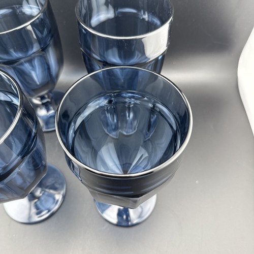 Libbey Duratuff Gibraltar Antique Blue 7" Iced Tea Water Glasses Goblet Set Of 4 - Picture 4 of 14