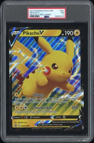 2021 POKEMON SWSH PROMO PIKACHU V BOX-TAG JUMBO #061 PIKACHU V PSA 7