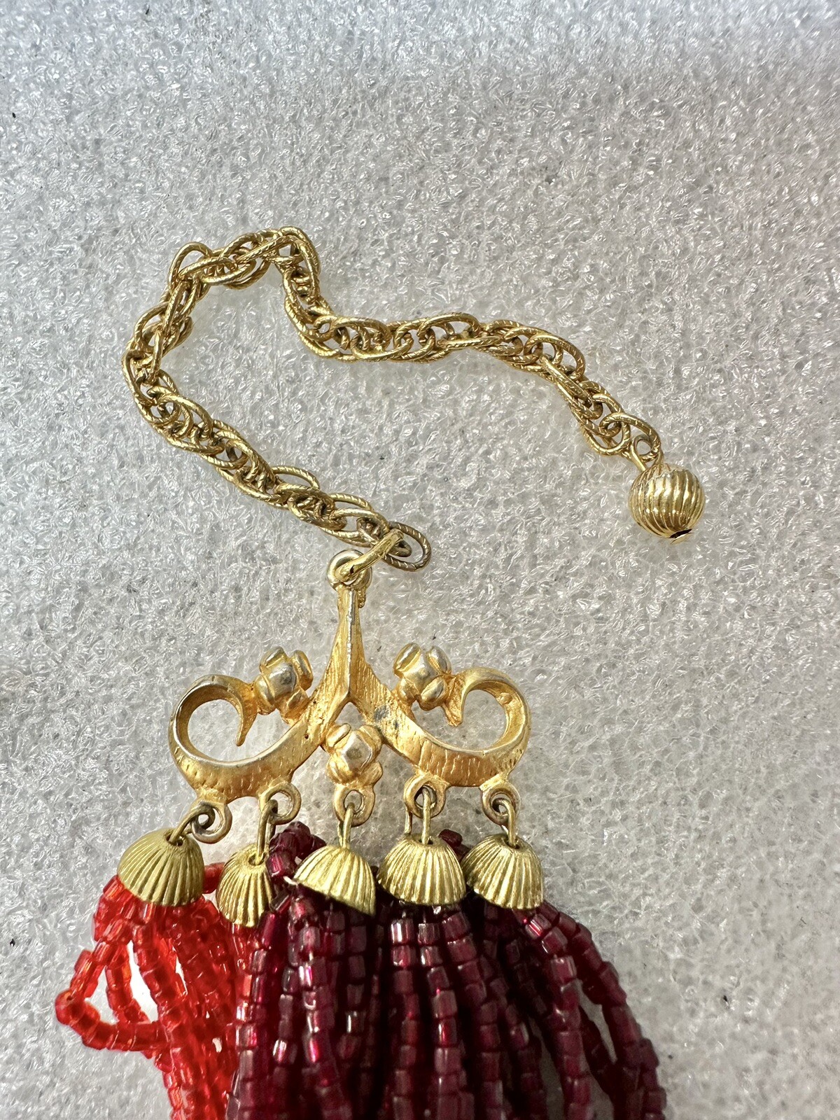 VTG 19” Bugle Seed Bead Ruby Red Multi Strand Bal… - image 5