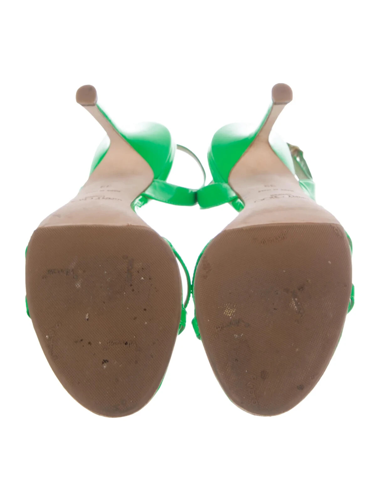 PREOWNED DESIGNER JIMMY CHOO KELLY GREEN PATENT LEATHER SLINGBACK