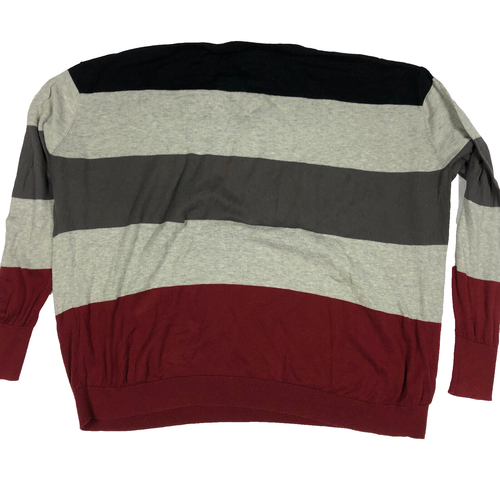 PLANET by Lauren G Striped Sweater Red Black Gray One Size O/S FLAW HOLE - Picture 6 of 6