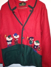 Giesswein Austria Boiled Wool Sweater Coat Jacket Ugly Xmas Elf Sz 16 Red Dwarf