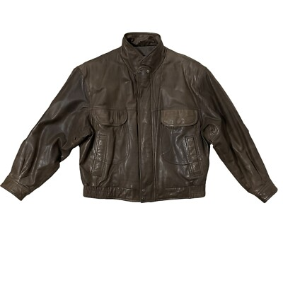 #ad Vintage Reed Sportswear Leather Jacket Mens 46R Brown Zip In Vest 3 IN 1 Bomber $54.95