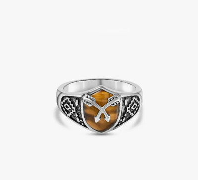 Hervorragender Tigerauge Pfeil Schild Design 316L Edelstahl Ring Gr: W - 3,5 cts