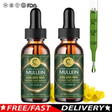 2 PACK Mullein Drops for Lungs, Detox and Cleanse Mullein Extract Supplement
