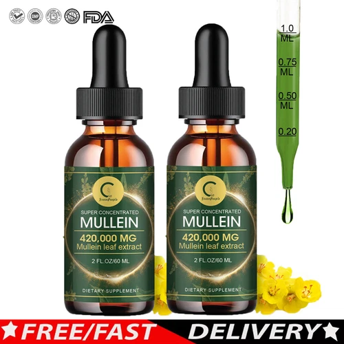 2 PACK Mullein Drops for Lungs, Detox and Cleanse Mullein Extract Supplement
