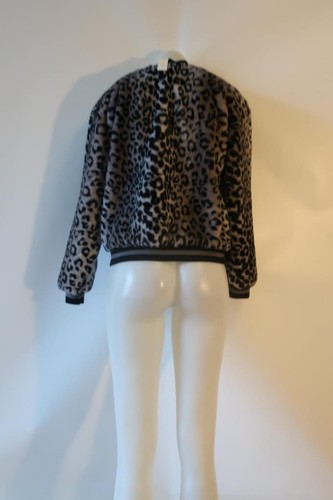 NWT Womens Lavender Brown Gray Black Animal Print Faux Fur Bomber Jacket M * - Picture 6 of 9
