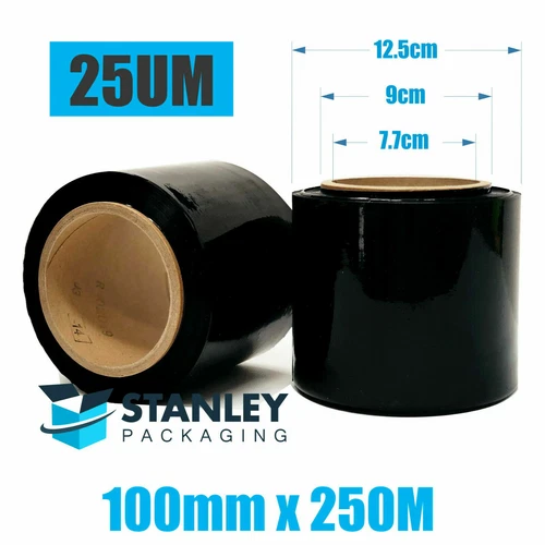 Bundling Film 100mm x 250M 25um Stretch Wrap Pallet Wrapping BLACK Hand Wrap