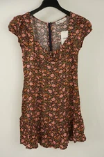 New Elodie Women's Size S Blue Pink Floral V-Neck Cap Sleeve Flare Mini Dress