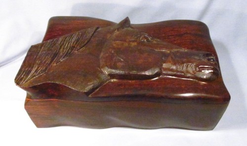 Hand Carved Mahogany Horse Head Trinket / Tobacco Box - Picture 2 of 9