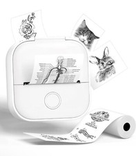 Mini Pocket Thermal Printer, White, Wireless BT, w/ 1 Roll Label, fit 53mm 30mm