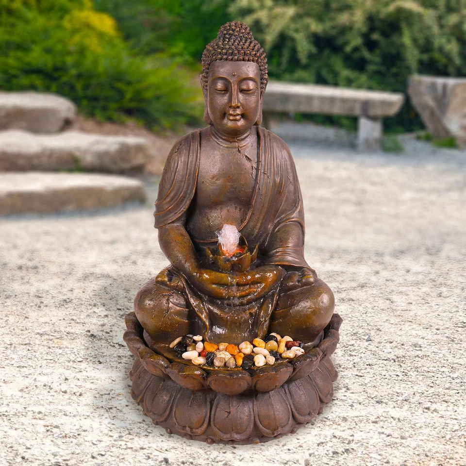 33 in. Tall Indoor/Outdoor Meditating Buddha Water Fountain Yard Decor Polystone - Image 3 of 4