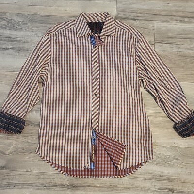 Robert Graham Shirt Mens XL  Mulitcolor Check Flip Cuff Long Sleeve 100% Cotton