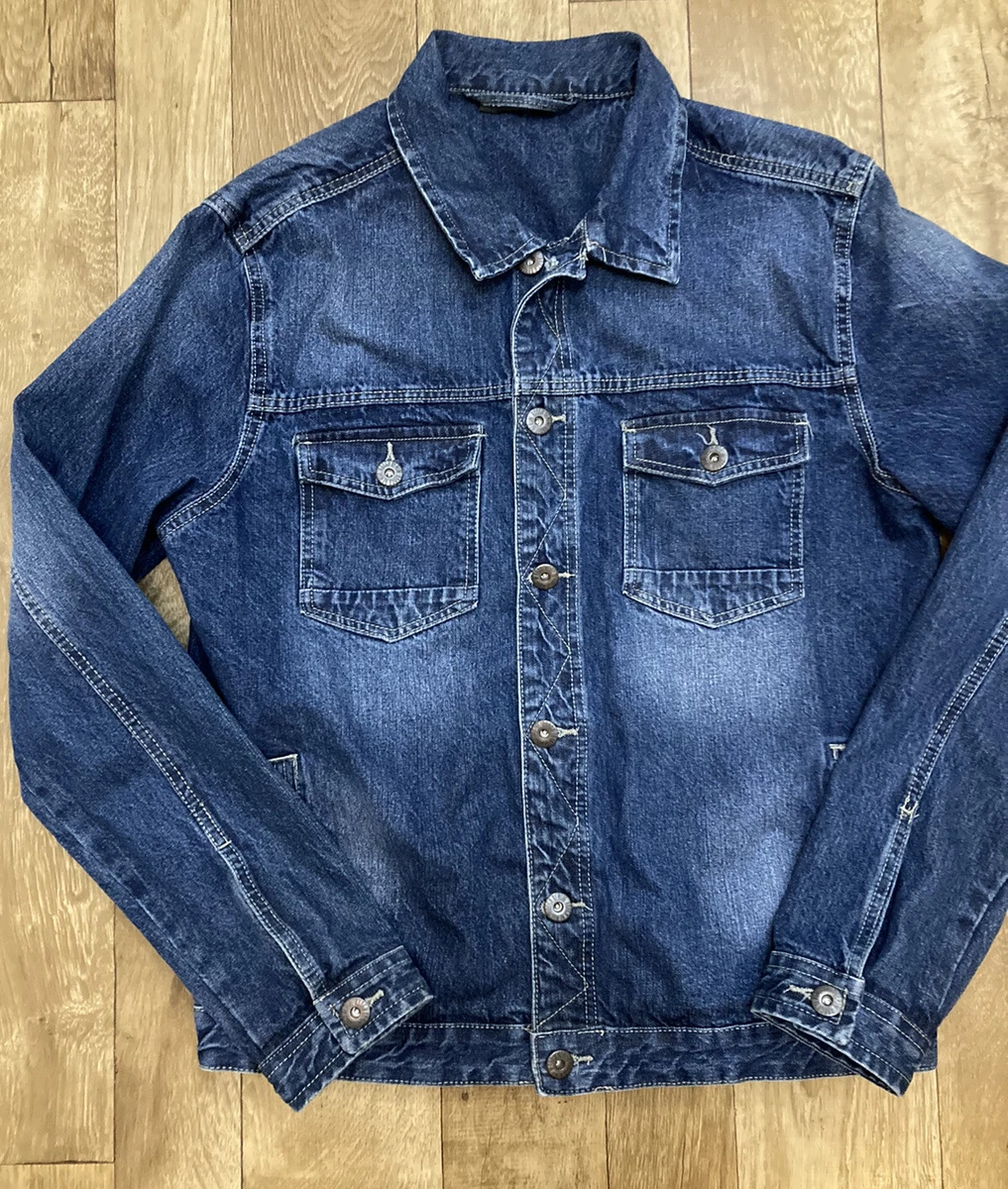Livergy Men s Blue Button Up Faded Wash Denim Cotton Jacket XL 46 A60