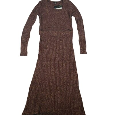AFRM Womens Sweater Dress Large Modest Maxi Cut Out Long Sleeves Rust Brown  Larg | eBay