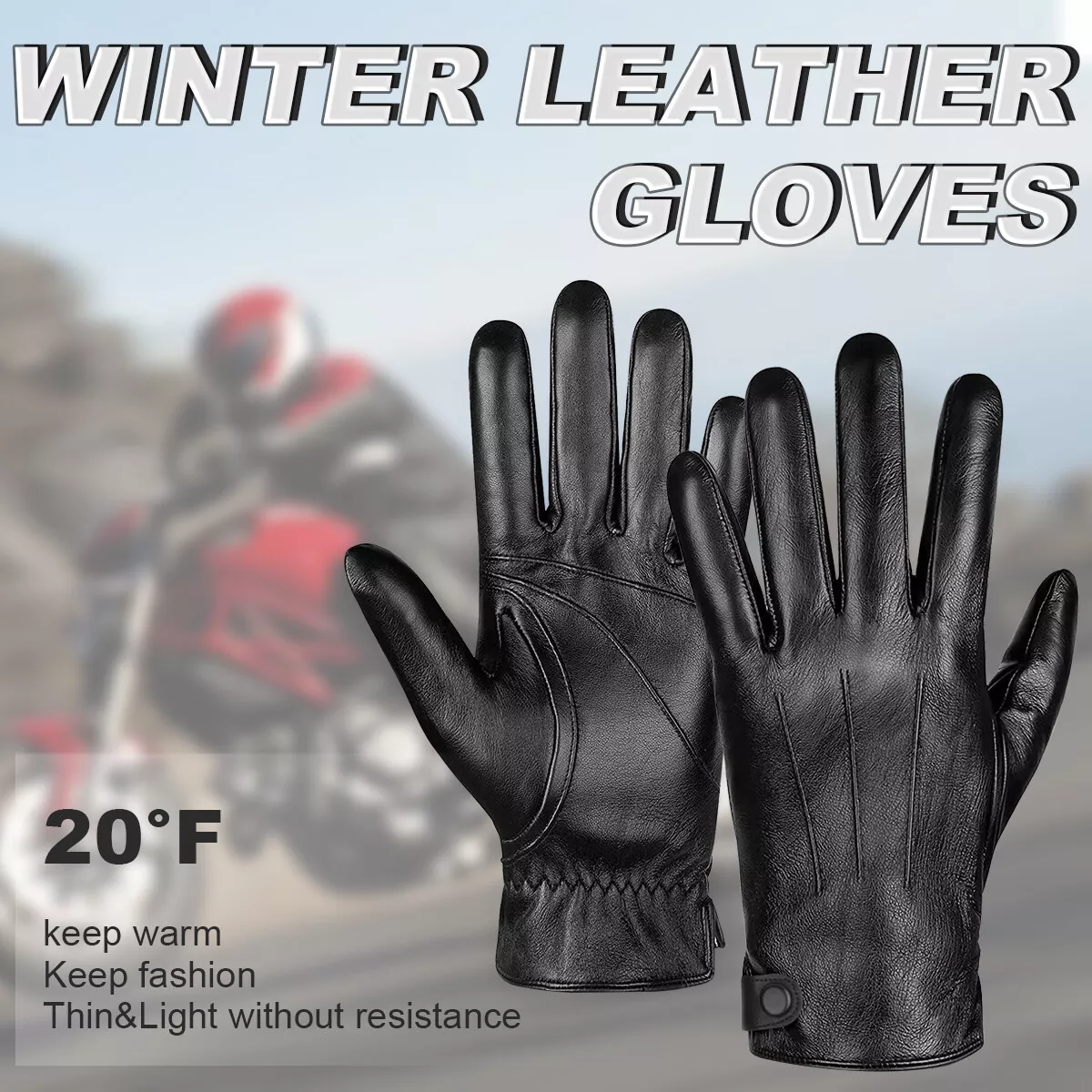 Black Soft-Touch M/L/XL Sheepskin Warm Winter Touchscreen Leather Gloves  for Men