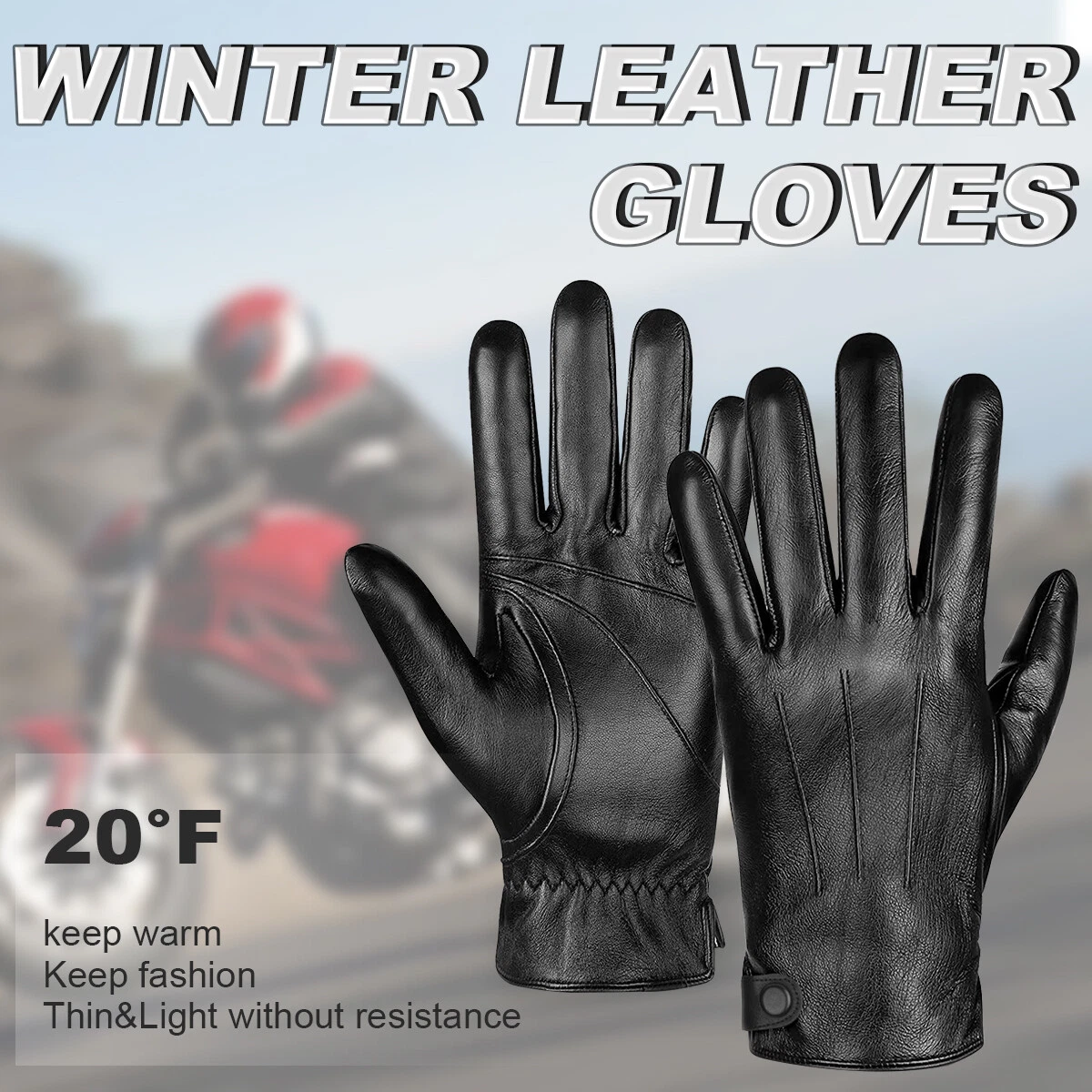 Black Soft-Touch M/L/XL Sheepskin Warm Winter Touchscreen Leather Gloves for Men