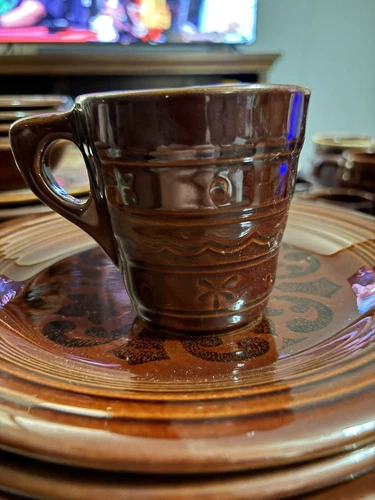 Vintage Marcrest Stoneware Daisy Dot Coffee Mug Tea Cup  Brown Glaze USA