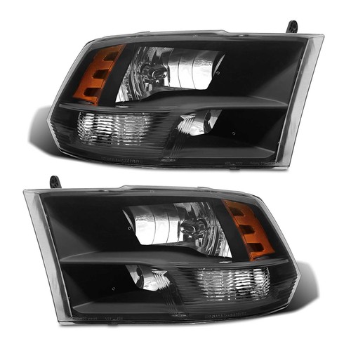 Pair Black Headlights For 2009-2018 Dodge Ram 1500 2500 3500 Quad Headlamps,Used