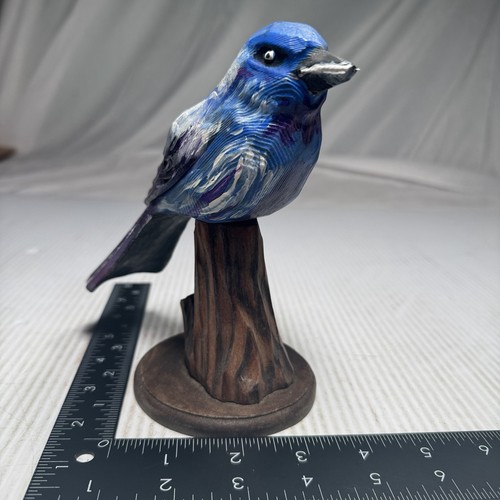 Hand-Carved & Painted Wooden Blue Bird No Signature