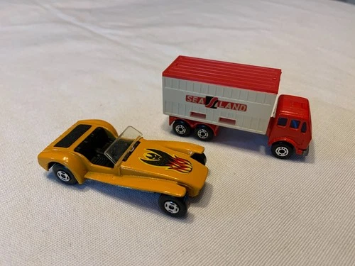MATCHBOX LESNEY Near Mint Lot of 2 Yellow Car Cargo Truck Vintage Diecast 1970s