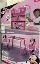 Disney Junior Minnie Mouse 4-Piece Kids Table, 2 Chairs  Storage Organizer Set