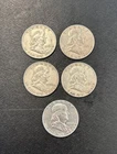 Lot (5) 90% Silver Ben Franklin Half Dollars-1950, 51, 51, 53, 62