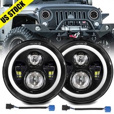 2pcs 7 Inch Led Halo Headlights Fit For Jeep Wrangler Unlimited Sport Jk Tj Lj