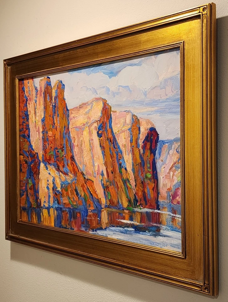 American Southwest Canyon Landscape Mountains Original Oil Painting Gold Frame - Image 3 of 4
