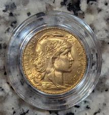 France 20 Francs Gold Rooster AU About Uncirculated .1867 oz AGW