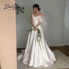 Single Shoulder Sweetheart Wedding Dress Silk A-line Long Elegant Bridal Gown