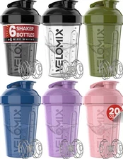 VELOMIX -6 PACK- Shaker Cups for Protein Shakes 20 oz - 6x Wire Whisk | Leak ...