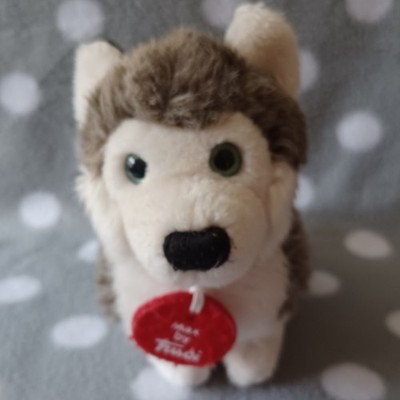TRUDI BUSSI Husky Hund sitzend 16cm   Kuscheliges Stofftier in Grau und Weiß