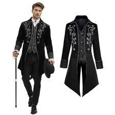 Mens Victorian Tailcoat,Medieval Steampunk Jacket Black Large