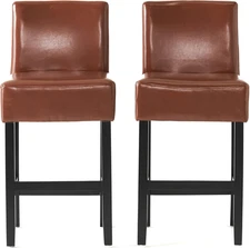 Lopez Leather Counter Stools, 2-Pcs Set, Hazelnut