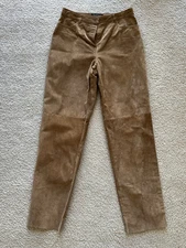 Vintage Bushwacker Straight Leg Pants Beige Brown Suede Leather Women’s Size 12
