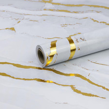 White Gold Marble Contact Paper for Countertops 15.7" X 78"Glossy Peel and Stick