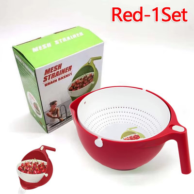Double Drain Basket Kitchen Sink Strainer for Rice Washing Noodles Vegetables Fr