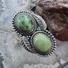 Sterling Southwestern Style Green Turquoise Decorated Adjustable Ring For Women