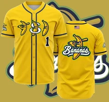 New Savannah Bananas Baseball Jersey Team AOP 3D Yellow TMB5299