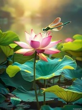 5D Dragonfly on Lotus Blossoms Diamond Painting Kits, Full Round Diamond Art