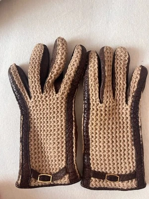 Vintage Peccary Autofahrerhandschuhe – Echtleder & Häkelstrick - Bild 1 von 4