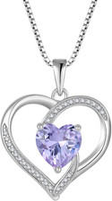 Love Heart Necklace 925 Sterling Silver Forever Love Necklace Birthstone Pendant